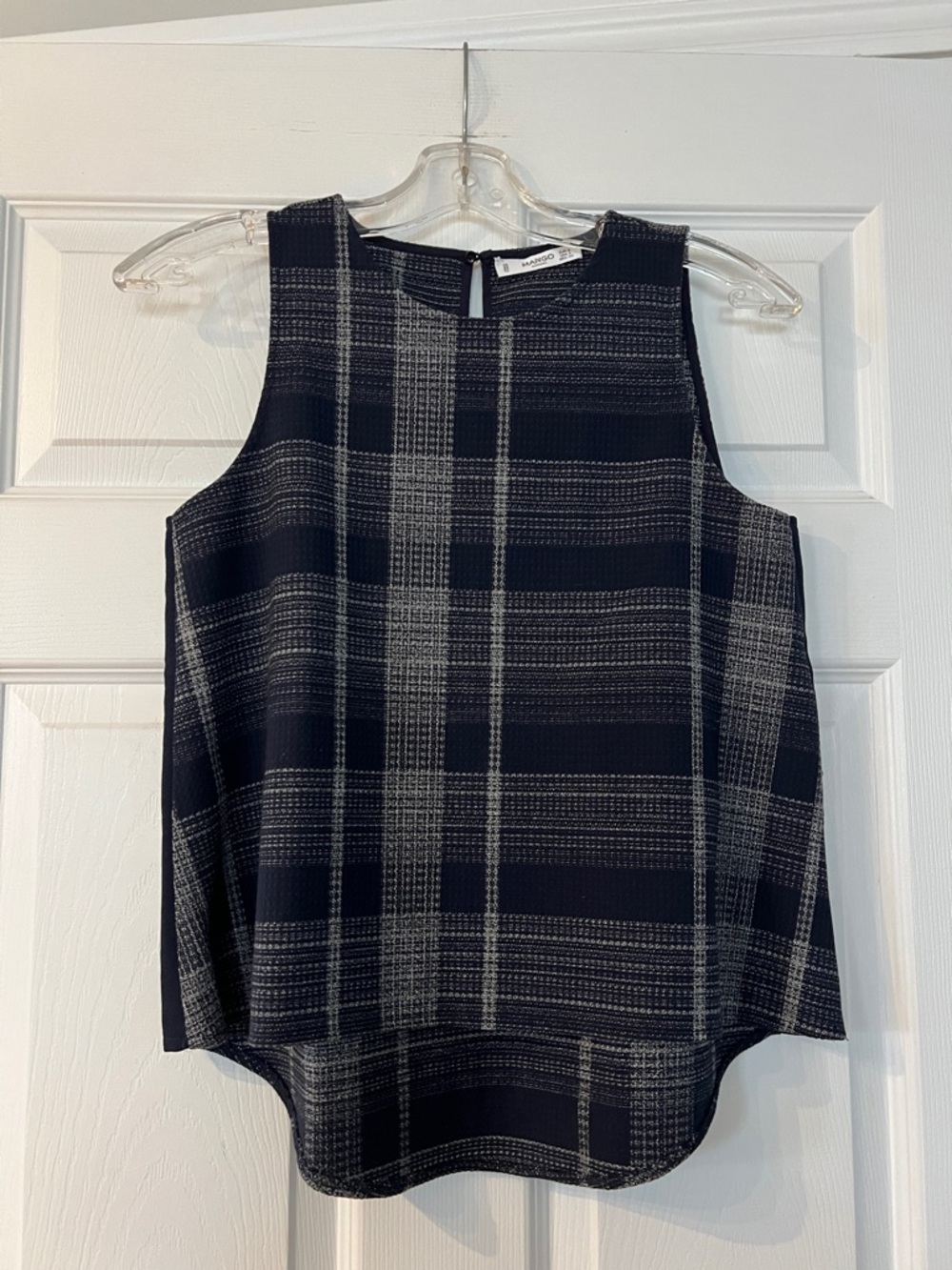 Mango Navy and white Plaid Sleeveless Top